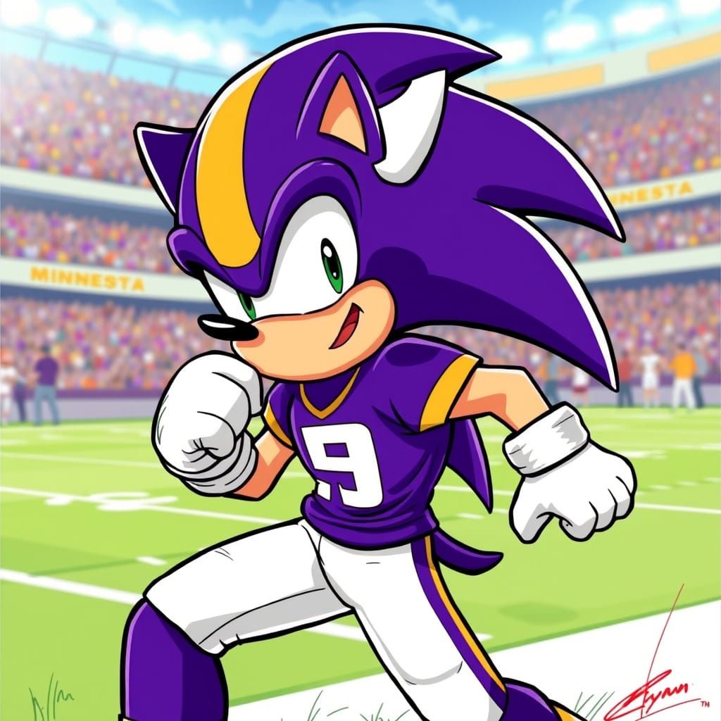 Sonic the Hedgehog in Epic Minnesota Vikings Football Stance