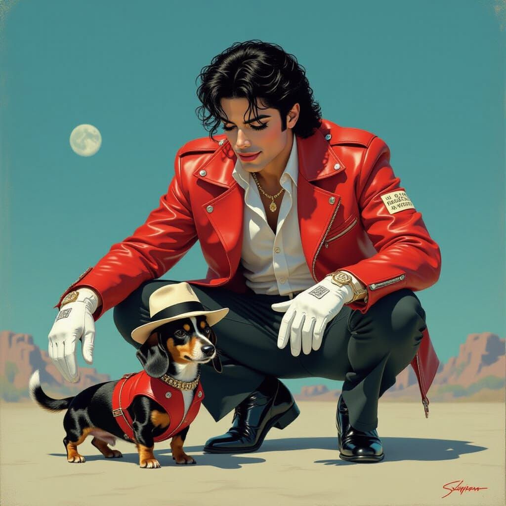 Moonwalking Dachshund: A Retro-Futuristic Scene