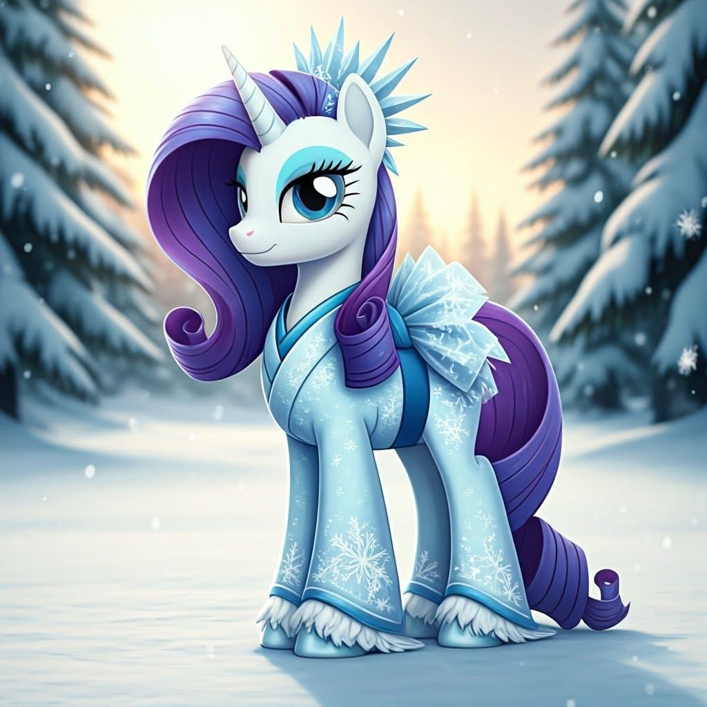 Ethereal Snow Pony in Kimono, Unreal Engine 5 Style