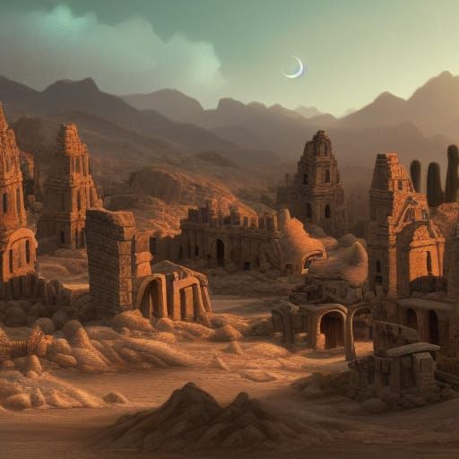 Desert Canyon Village at Blue Hour: 8K Concept Art