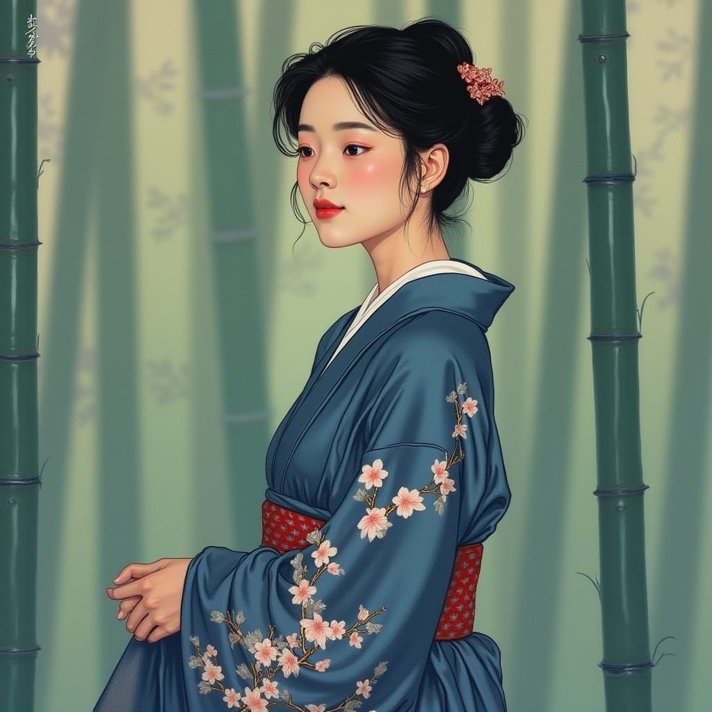 Young Woman in Serene Japanese Attire