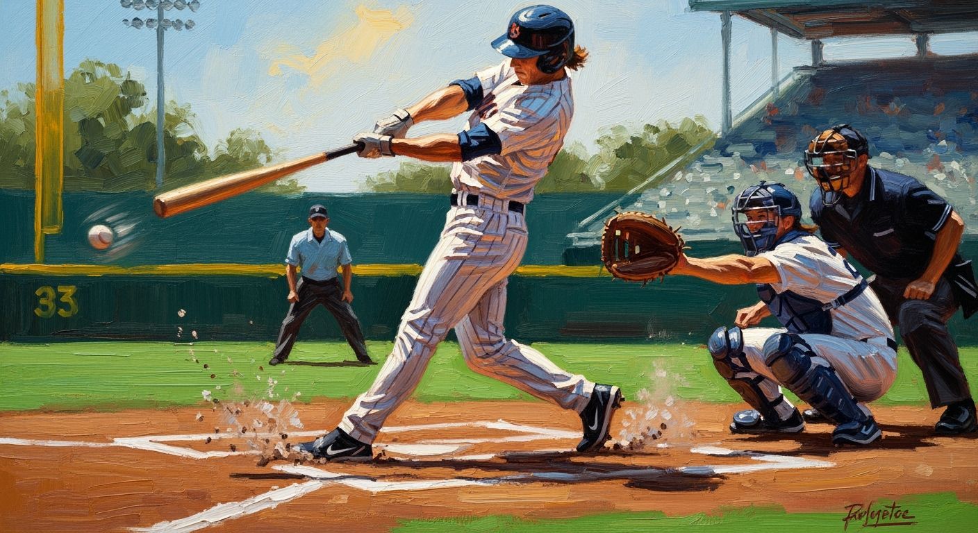 Baseball Batter in Action as Impasto Oil Painting