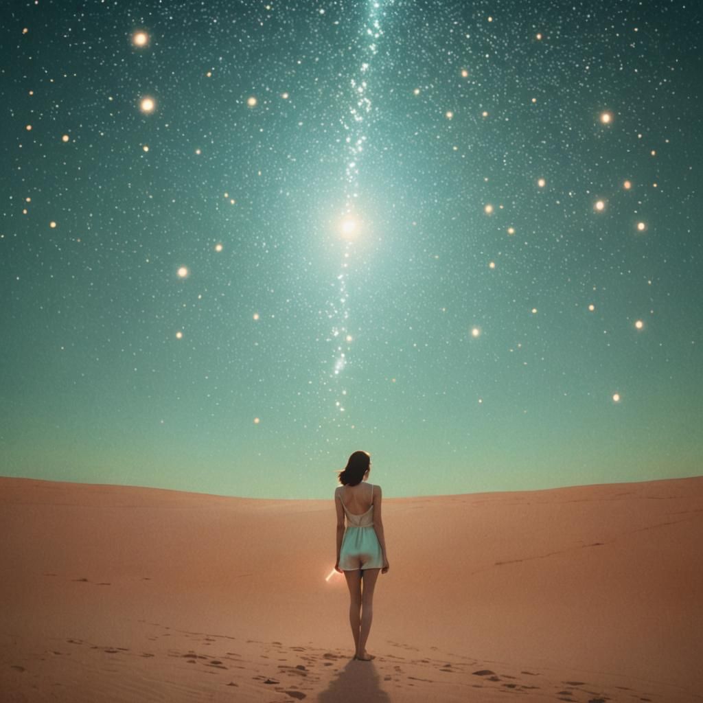 Twinkling Stars and Smiling Woman in Pastel Colors