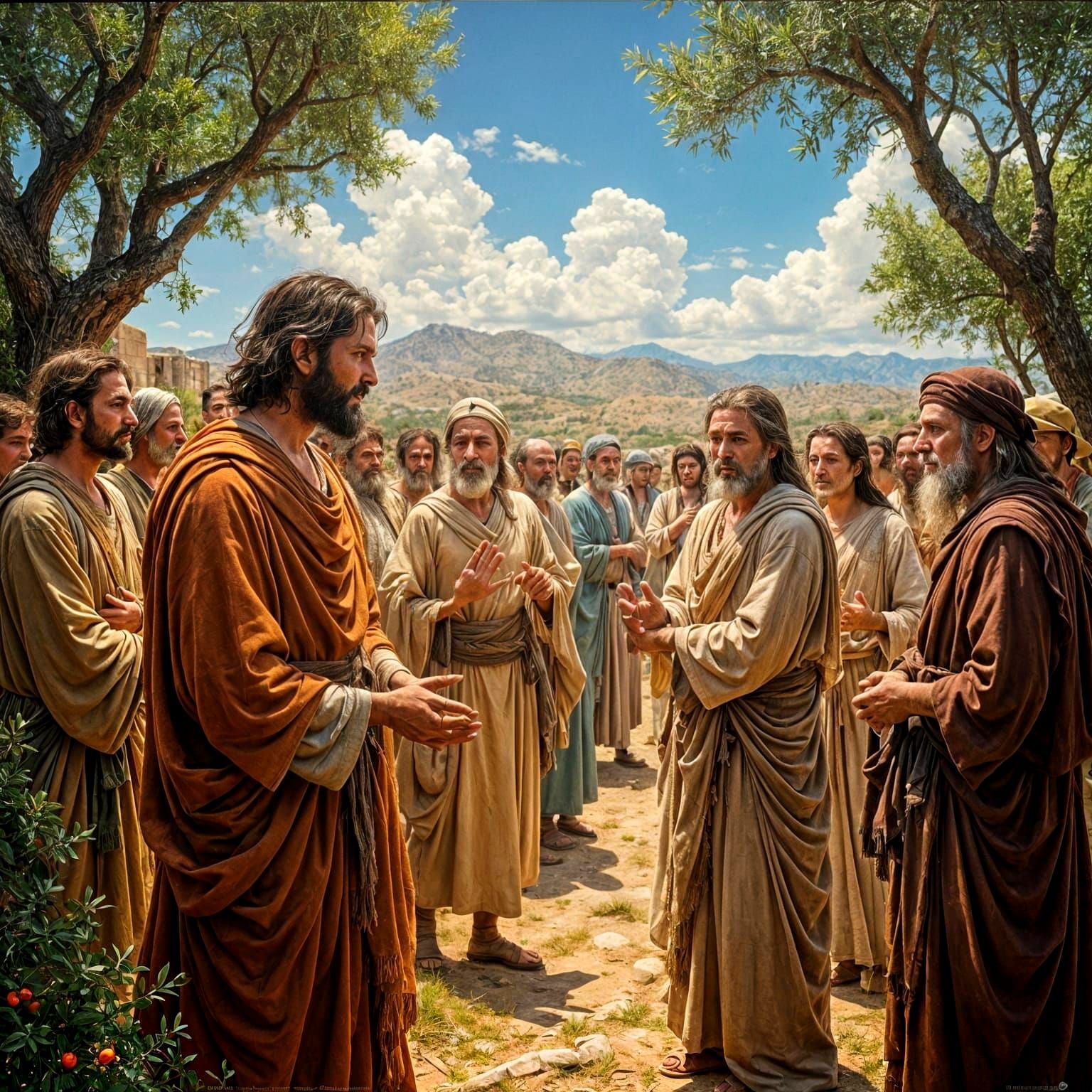 Jesus Confronts Pharisees: Baroque Oil Painting