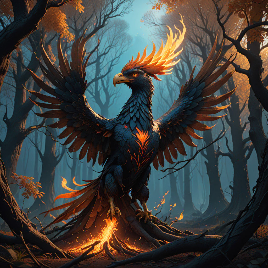 Phoenix Rises in Ancient Forest