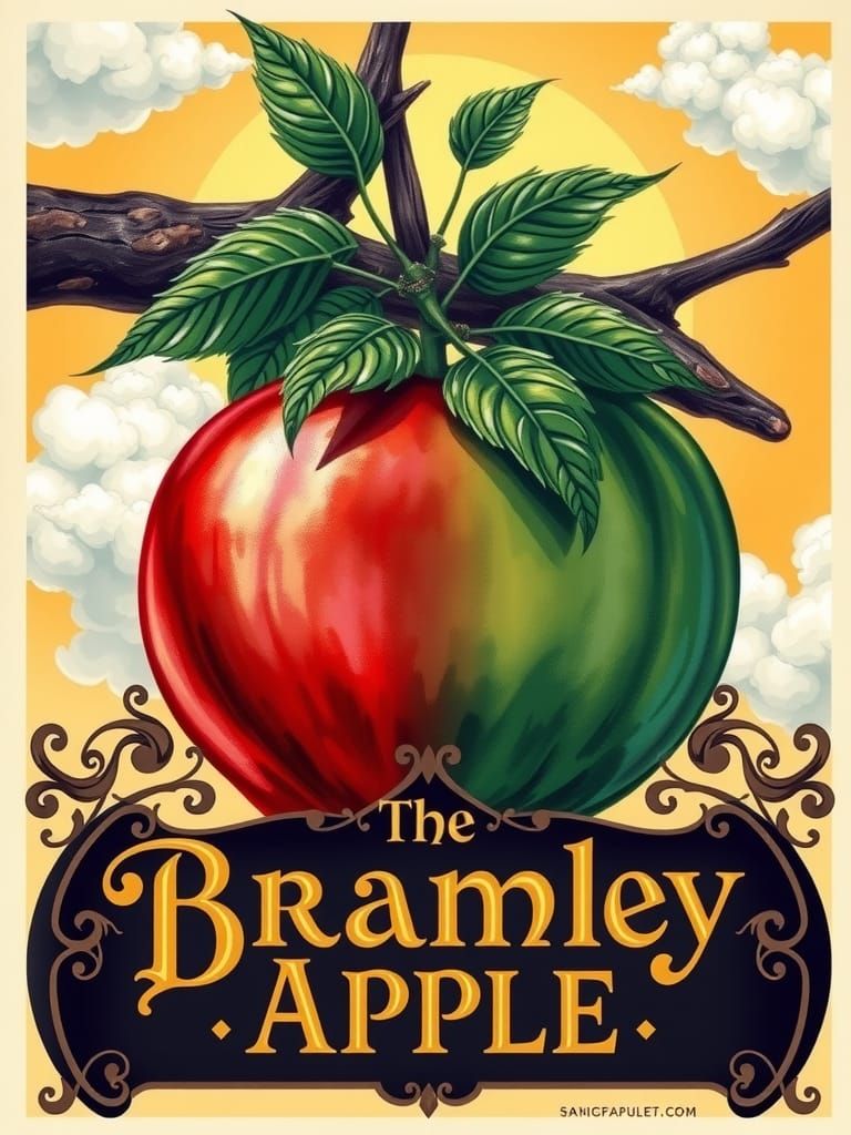 The Bramley Apple Pub Sign in Gouache Style