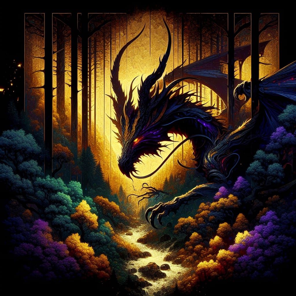 Dark Fantasy Woodland Dragon Concept Art