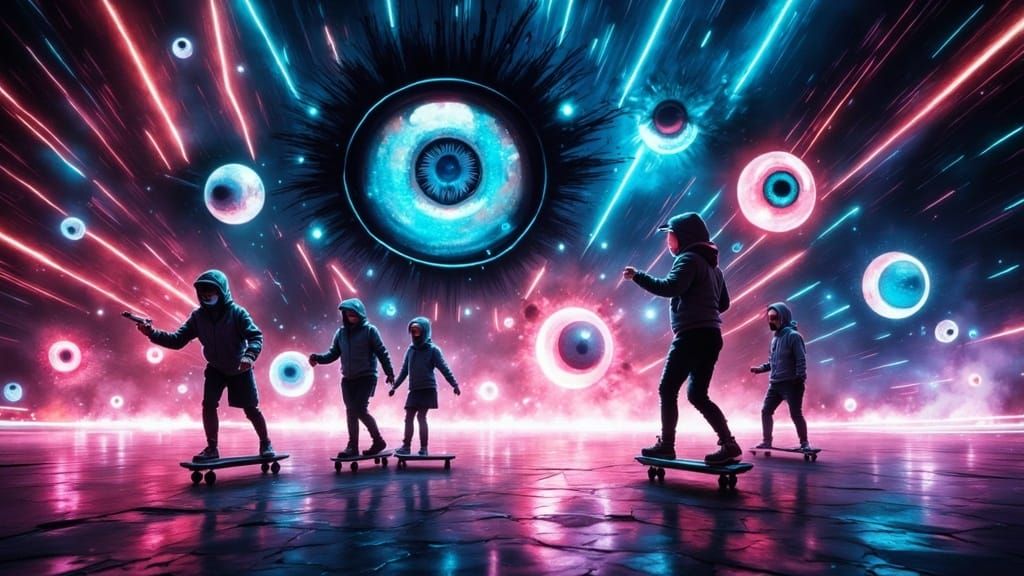 Iridescent Eyes Cosmic Dance in Abstract Expressionism