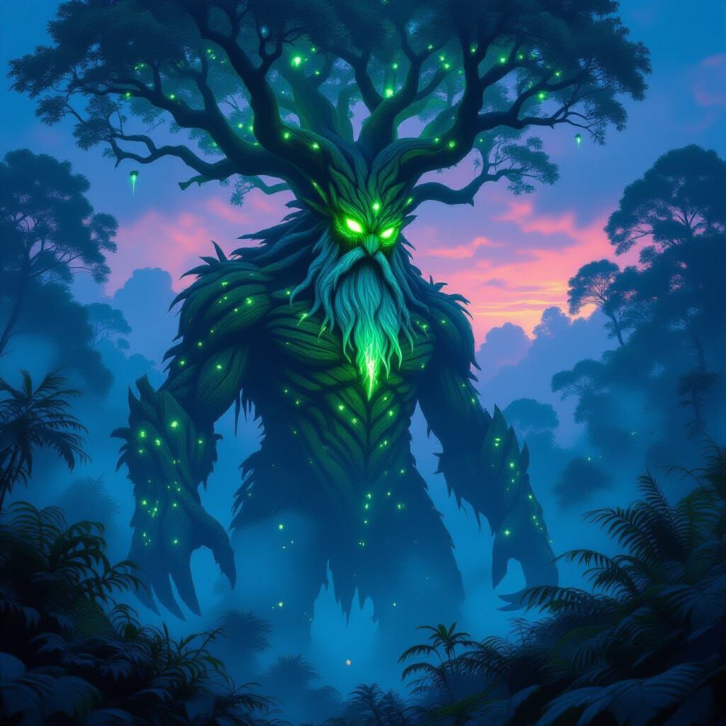 Guardian Creature in Bioluminescent Forest
