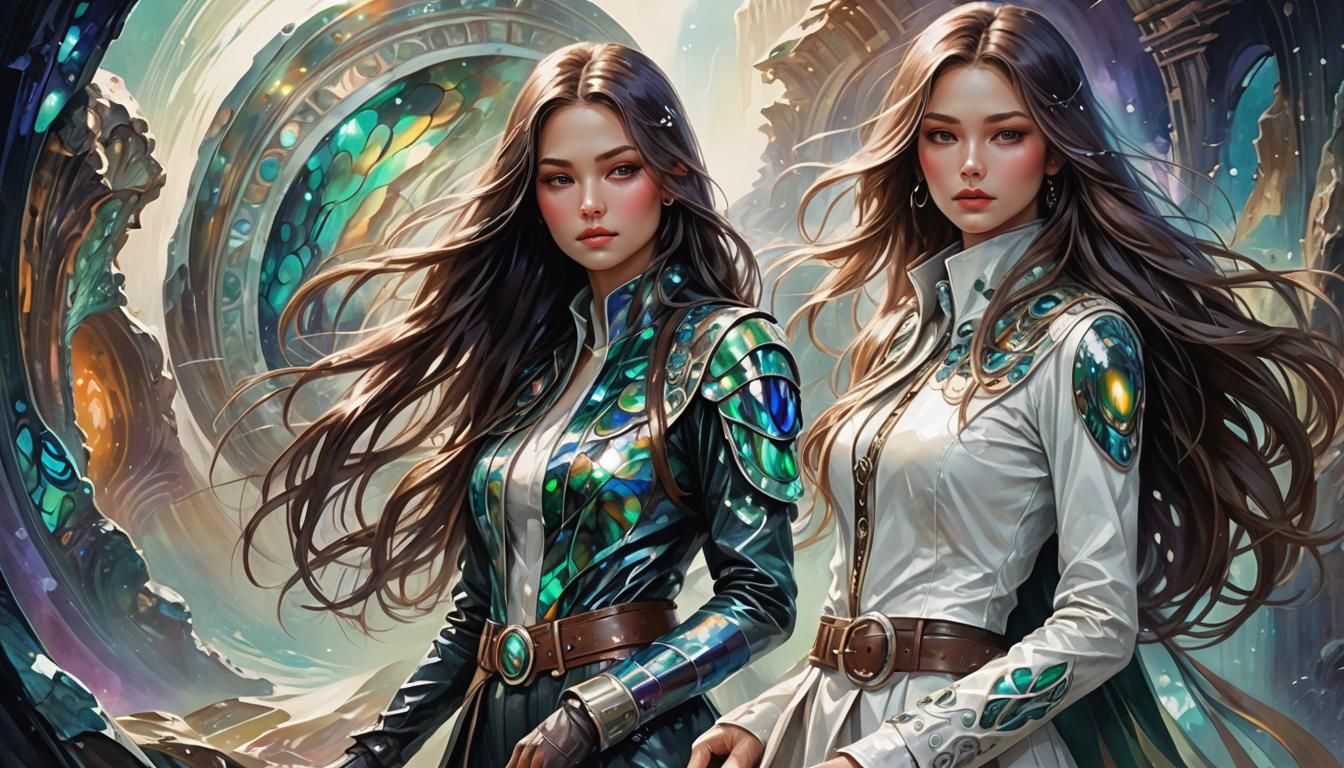 Beautiful Woman in Abalone Leather, Acrylic Illustration