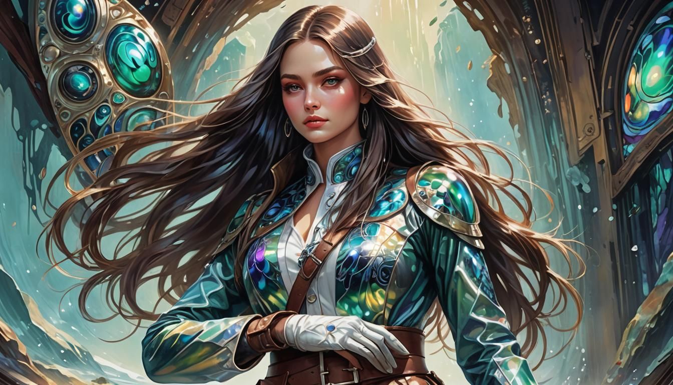 Beautiful Woman in Abalone Leather, Acrylic Illustration