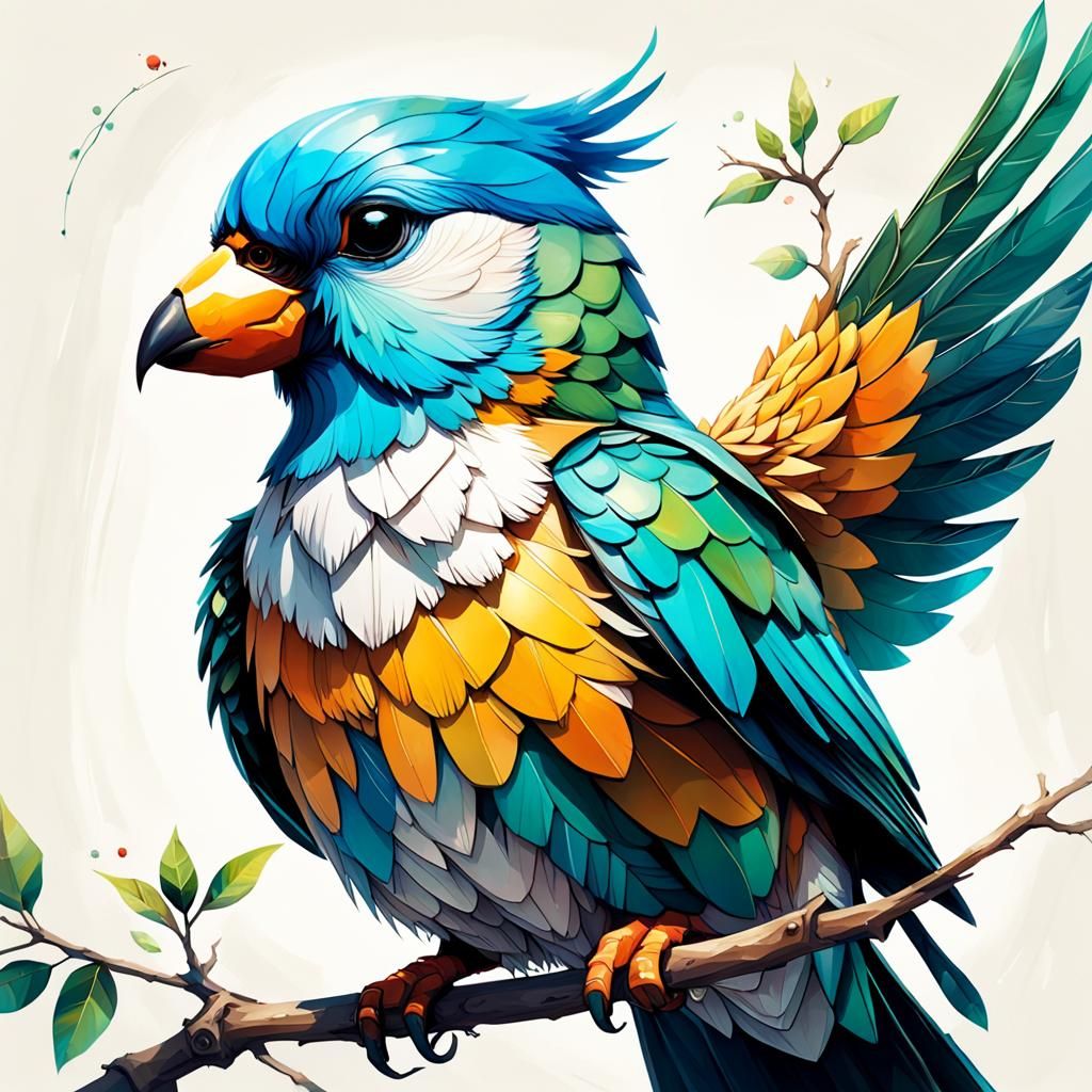 Geometric Bird in Perfect Harmony, Intricate Fantasy Art