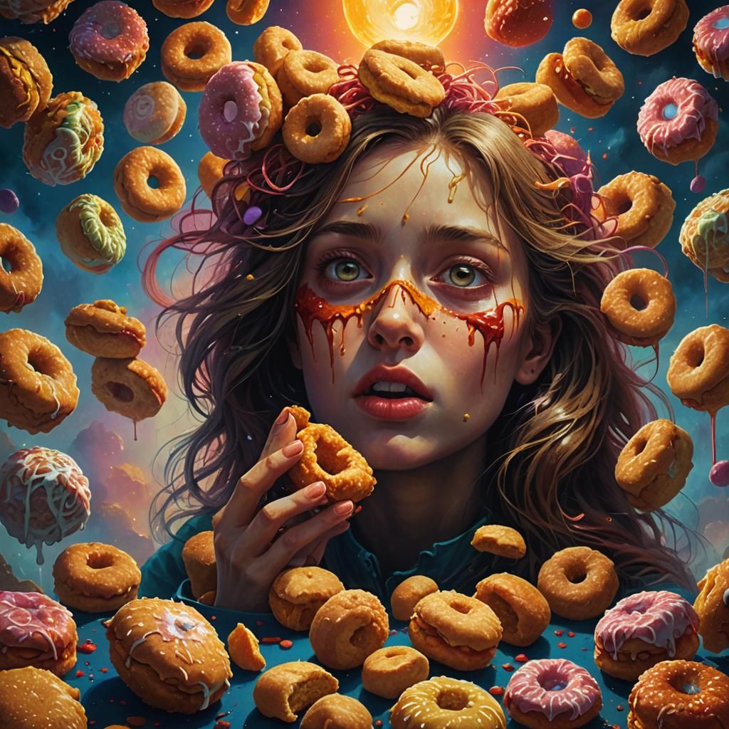 Girl Devouring Nuggets: Surreal Food Art