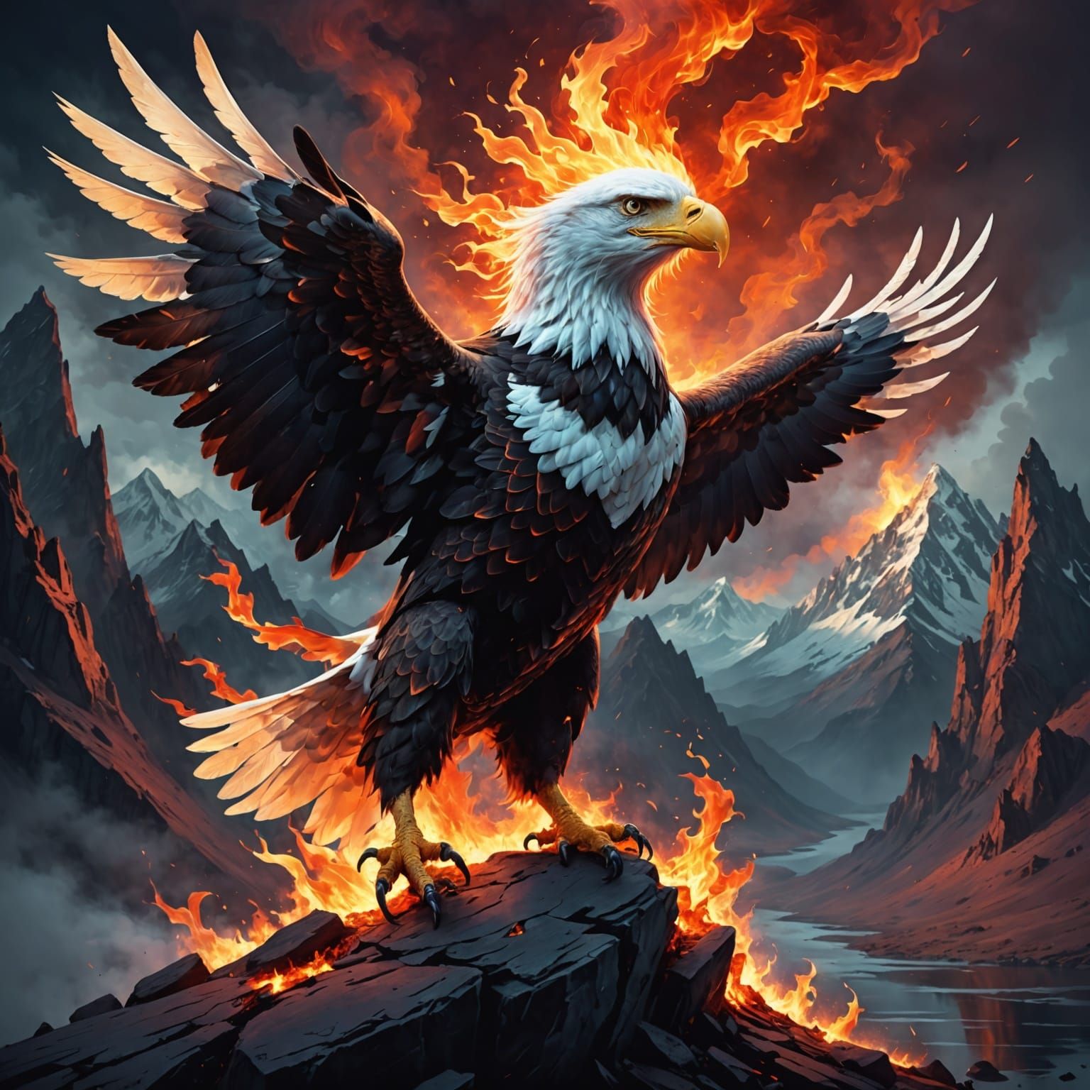 Majestic Albino Eagle in a Fiery Landscape