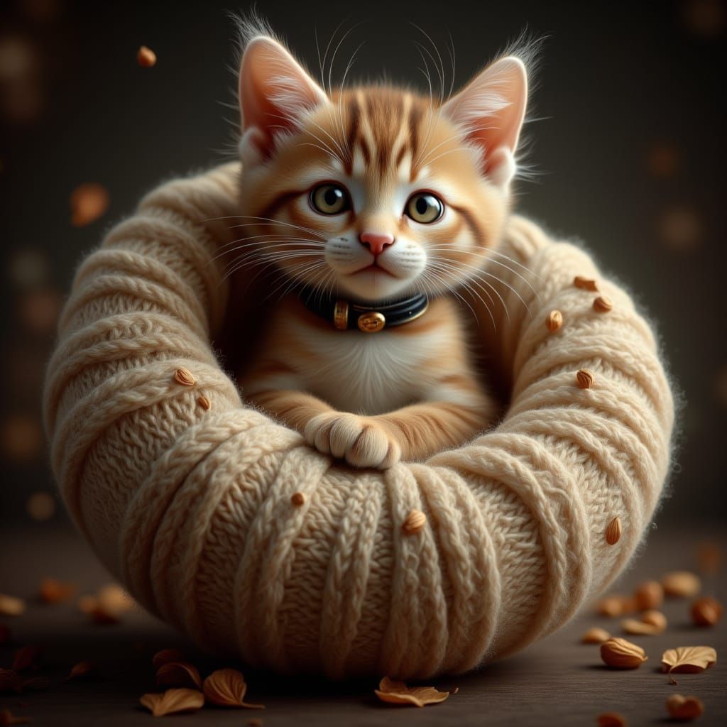 Kitten on Sweater in Dreamy, Nostalgic Style