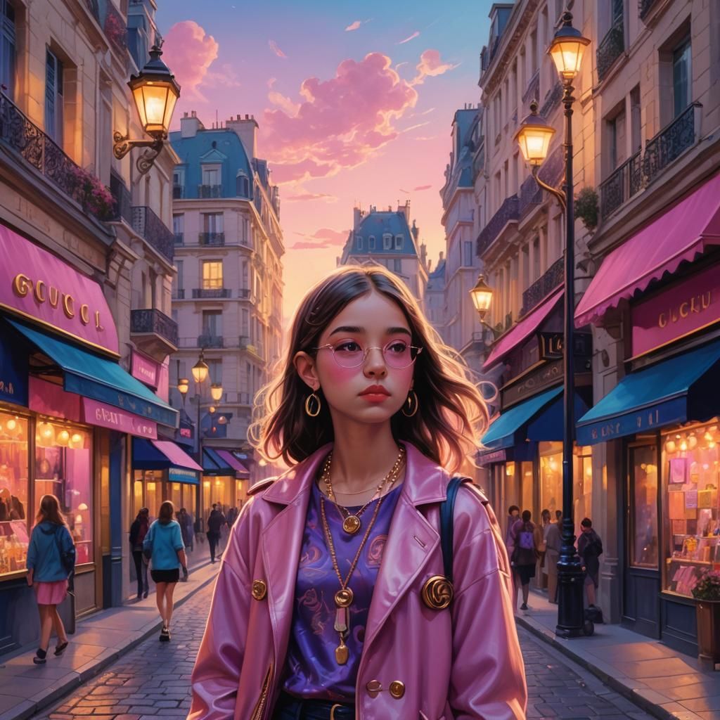 Girl in Gucci Chewing Gum in Paris: Fantasy Art