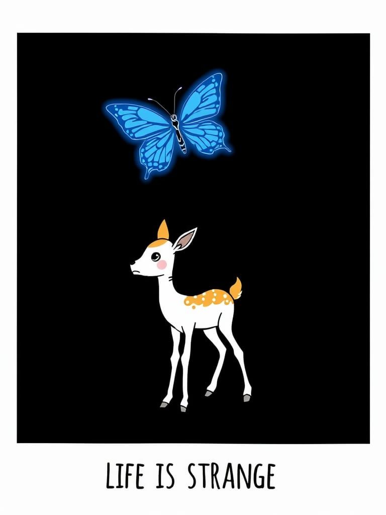 Lone Doe and Blue Butterfly in Neon Style