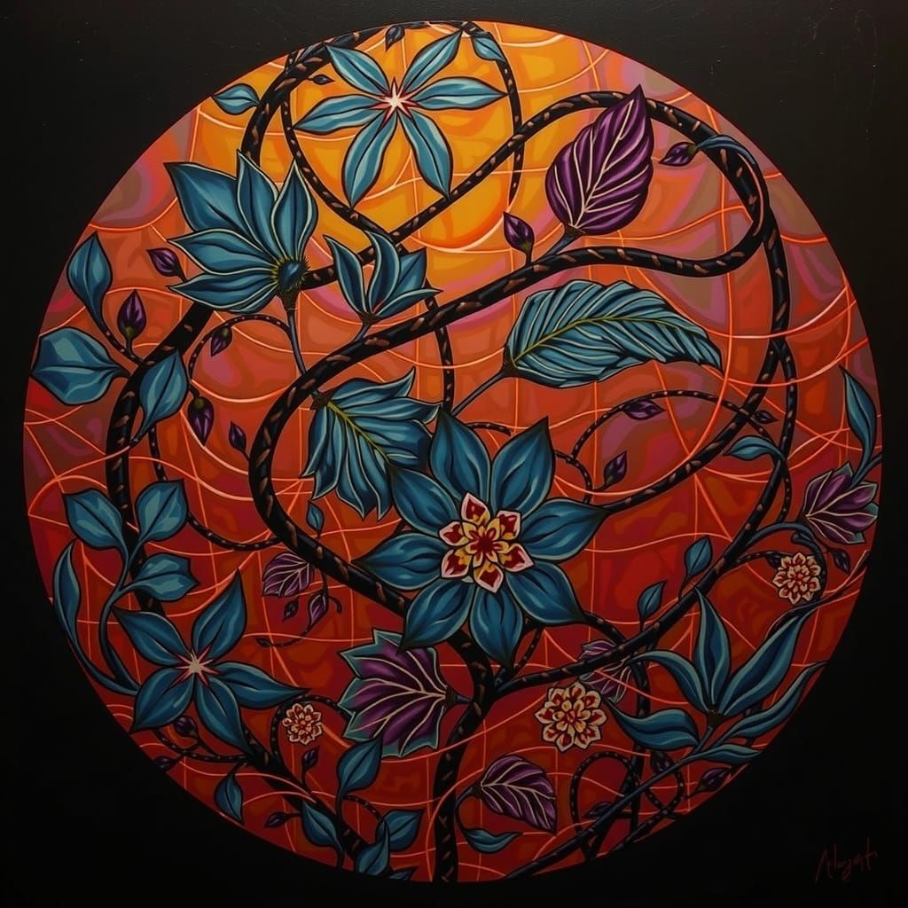 Abstract Botanical Art with Crystalline Leaves