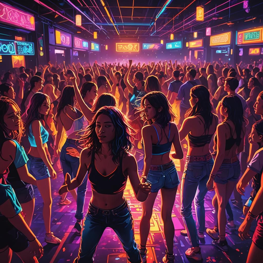 Neon-lit Psy Trance Music Night Concept Art