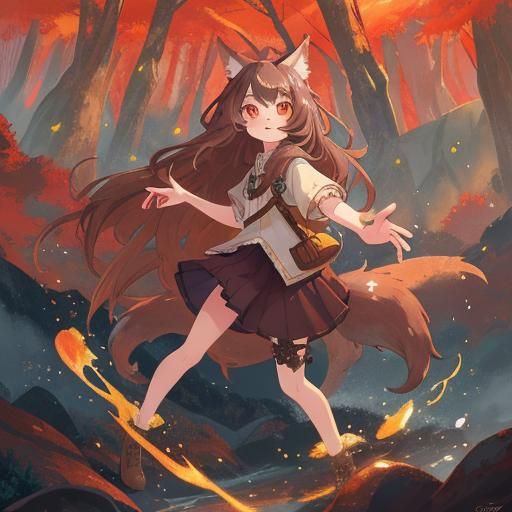 Cute Wolf Girl in Detailed Fantasy Art