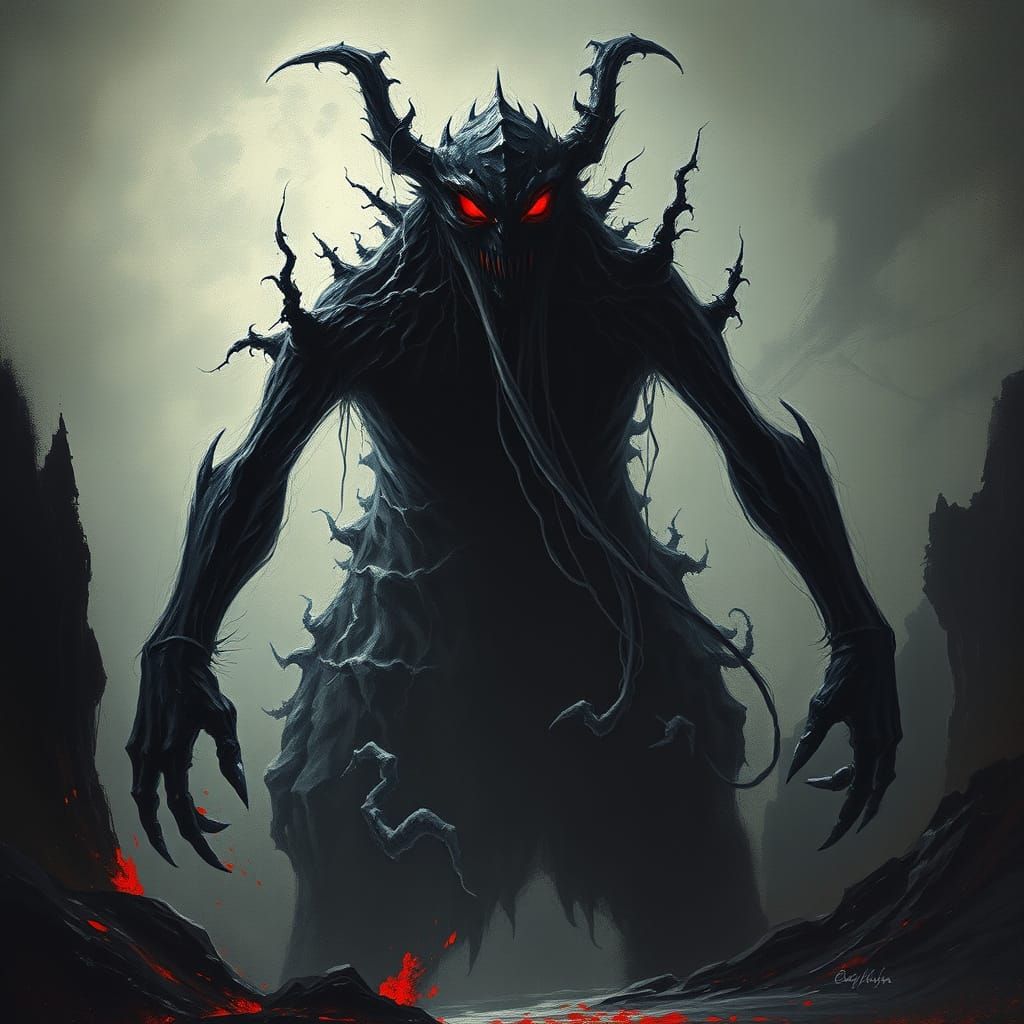 Gothic Shadow Beast Emerges from Darkness