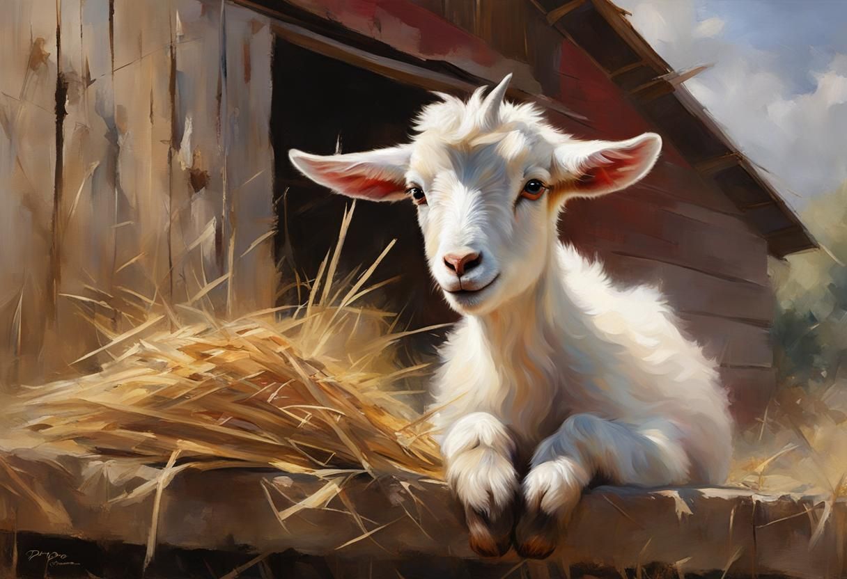 Cute Goatling with Straw Hat: Matte Painting