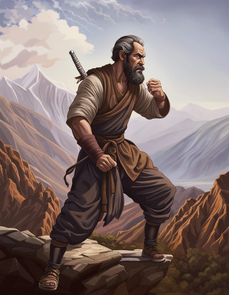 Angry Monk in Mountain Valley: Hyperrealistic Portrait