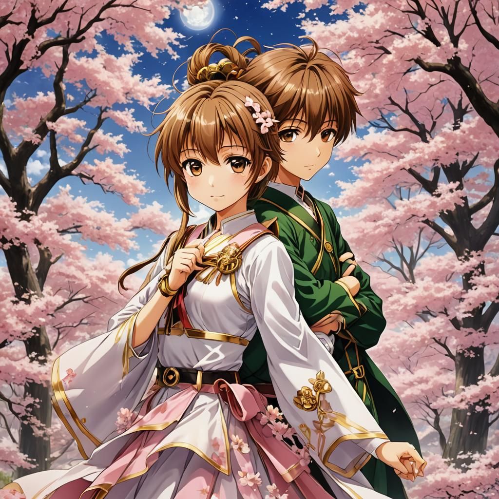Kinomoto Sakura and Li Syaoran in Anime Style