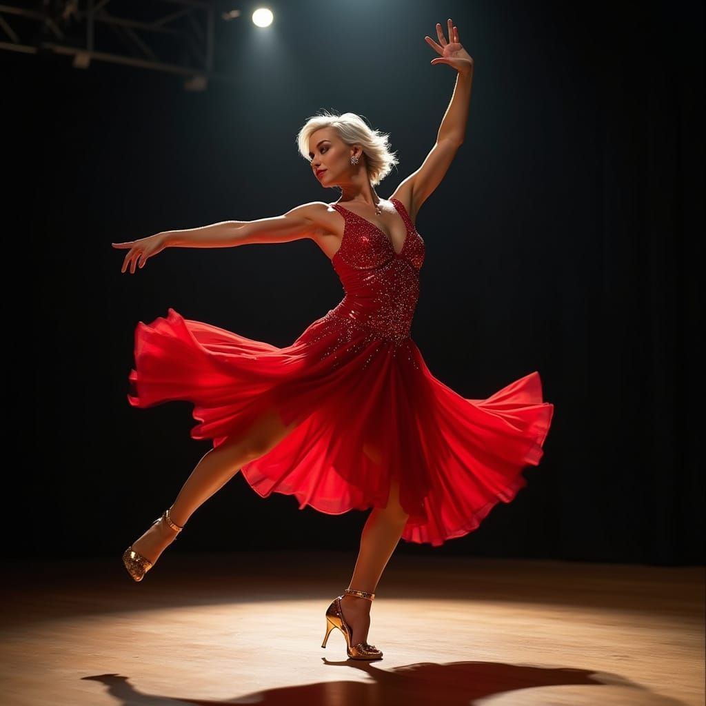 Graceful Latin Dancer in Red Sequined Dress