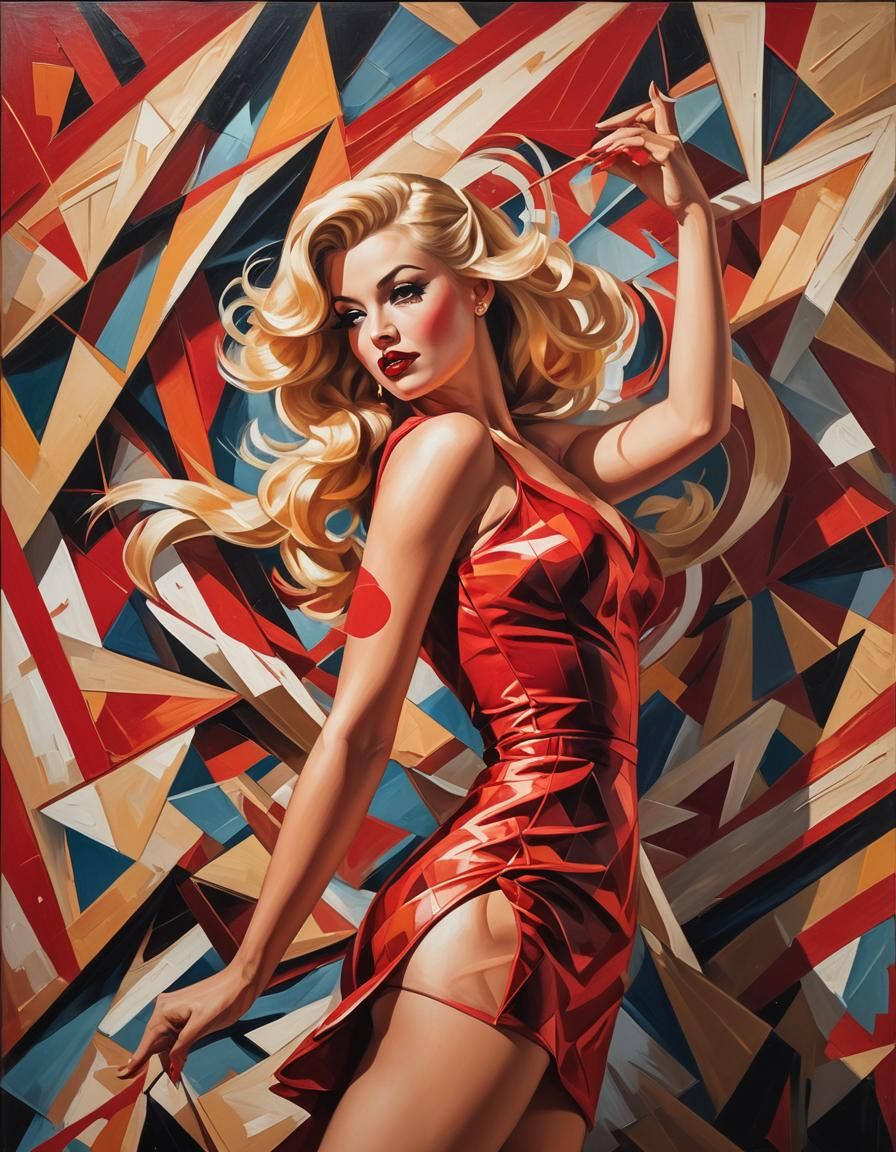 Blonde Woman Dancing: Vibrant Pin-Up Digital Art