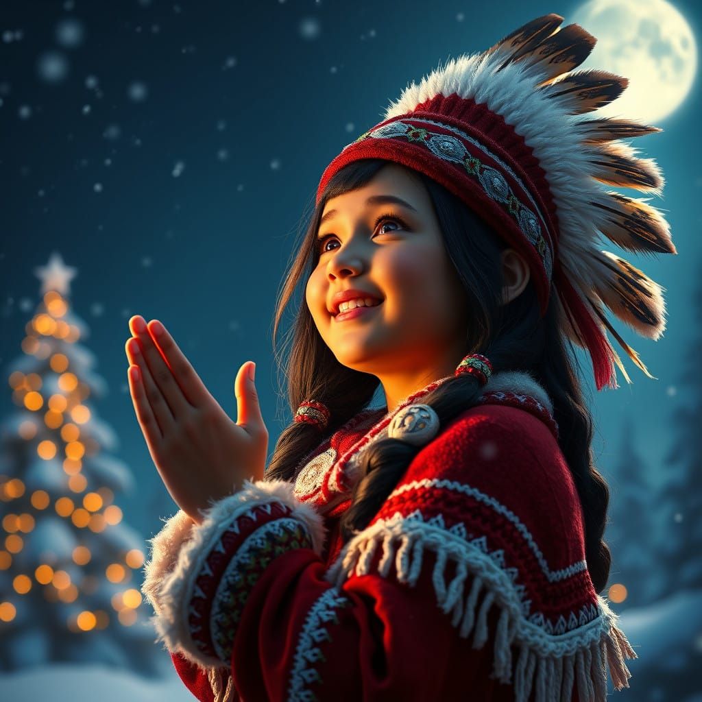 Fantastical Native American Girl Celebrates Christmas in Vib...