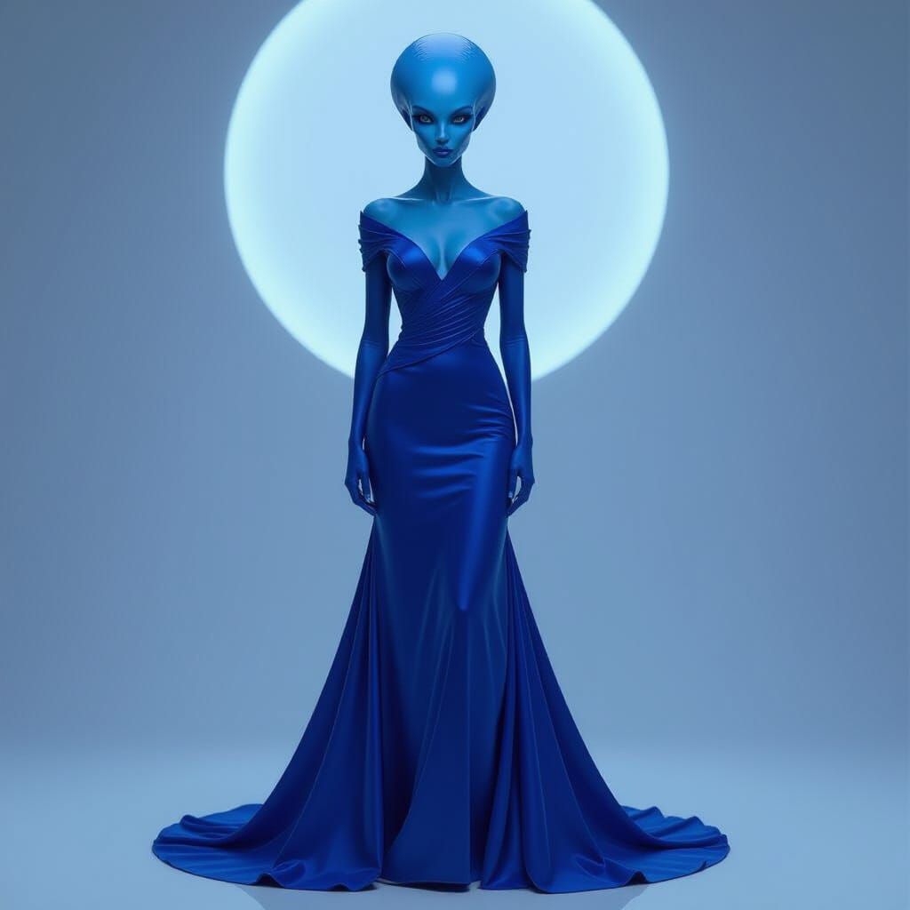 Arcturian Alien Female in Ethereal Royal Blue Dress