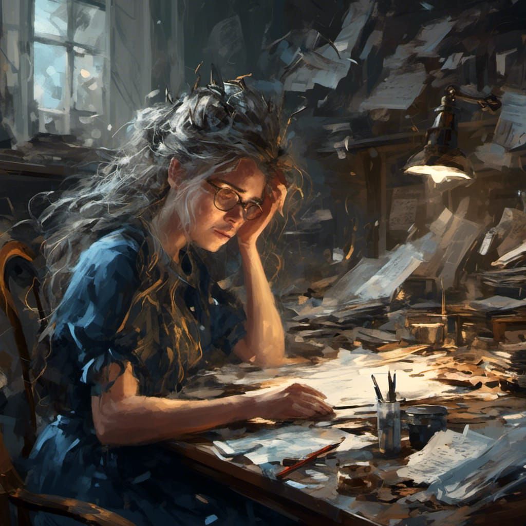 Frazzled Worker at Desk: Album Cover Art