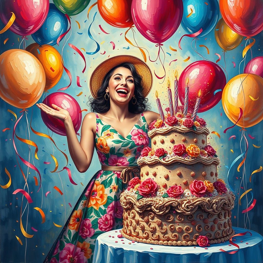 Vibrant Birthday Celebration in Neo-Impressionist Style