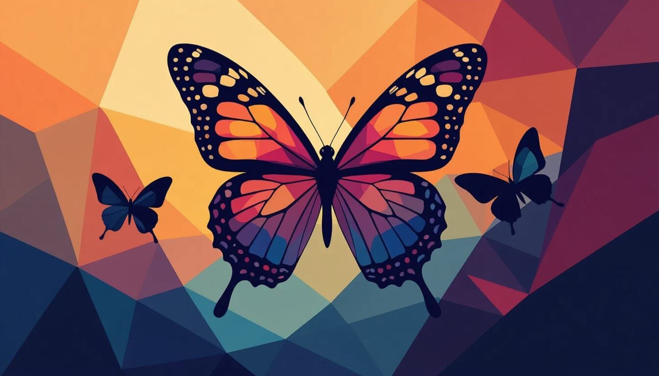 Butterfly Silhouettes in Cubist Art Deco Style