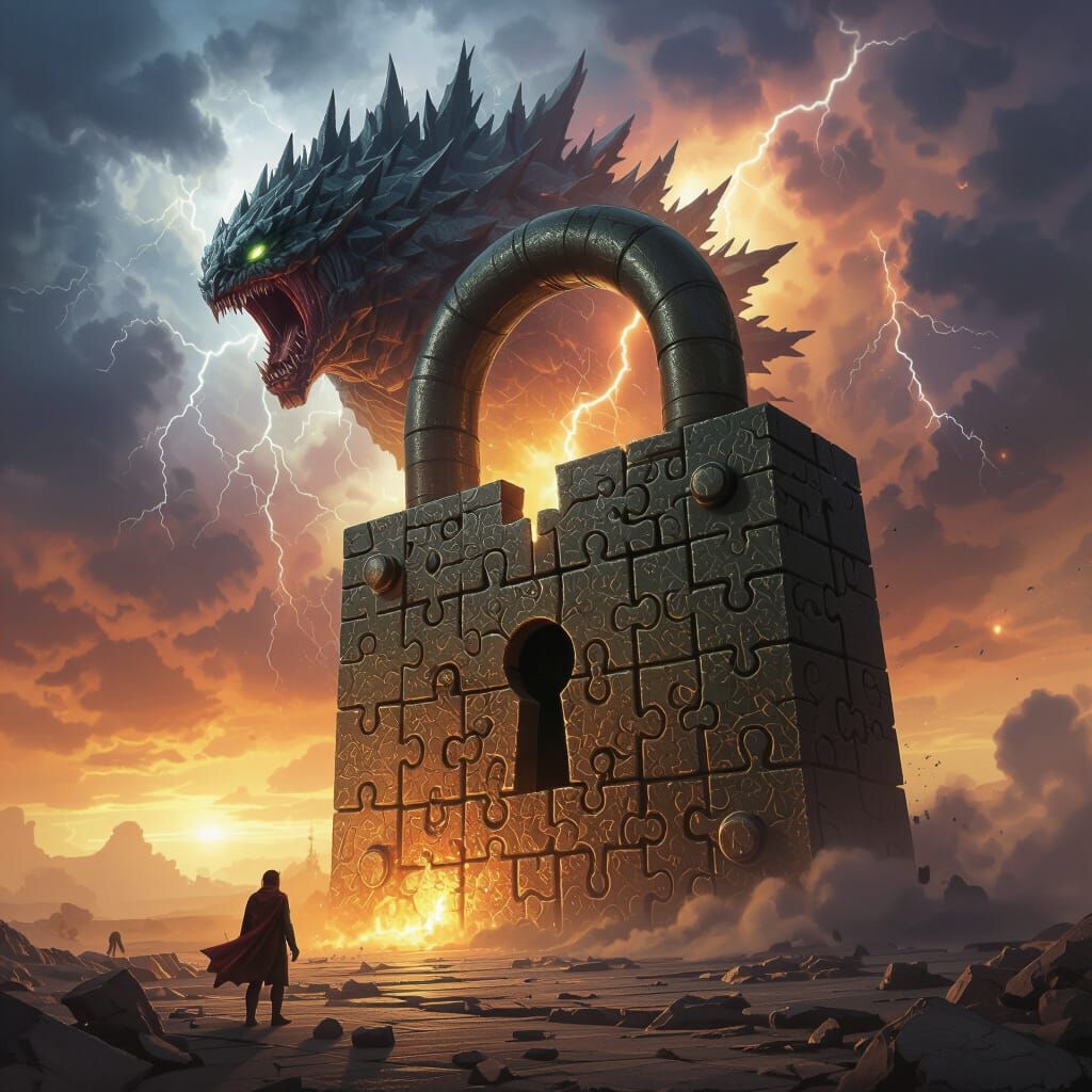 Epic Fantasy Landscape with Storm and Monster