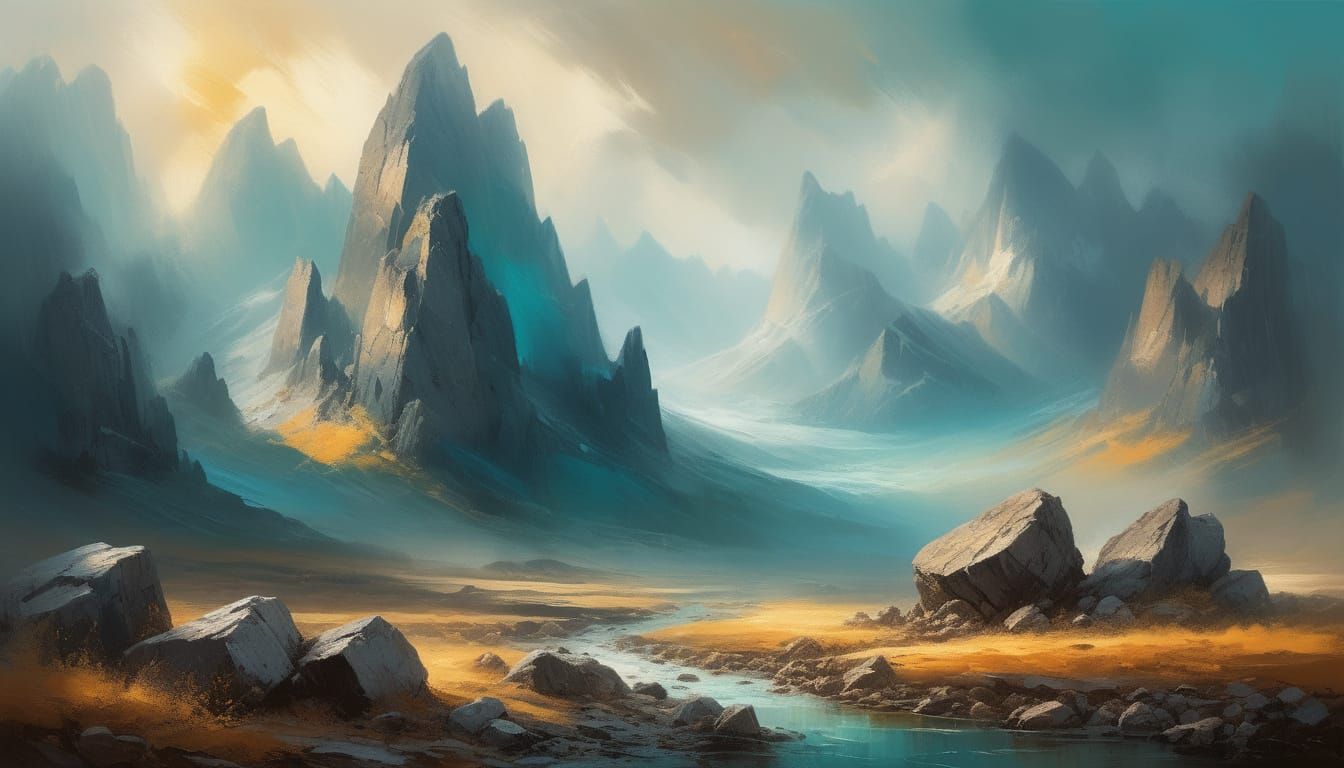 Majestic Geological Landscape in Oil Painting Style