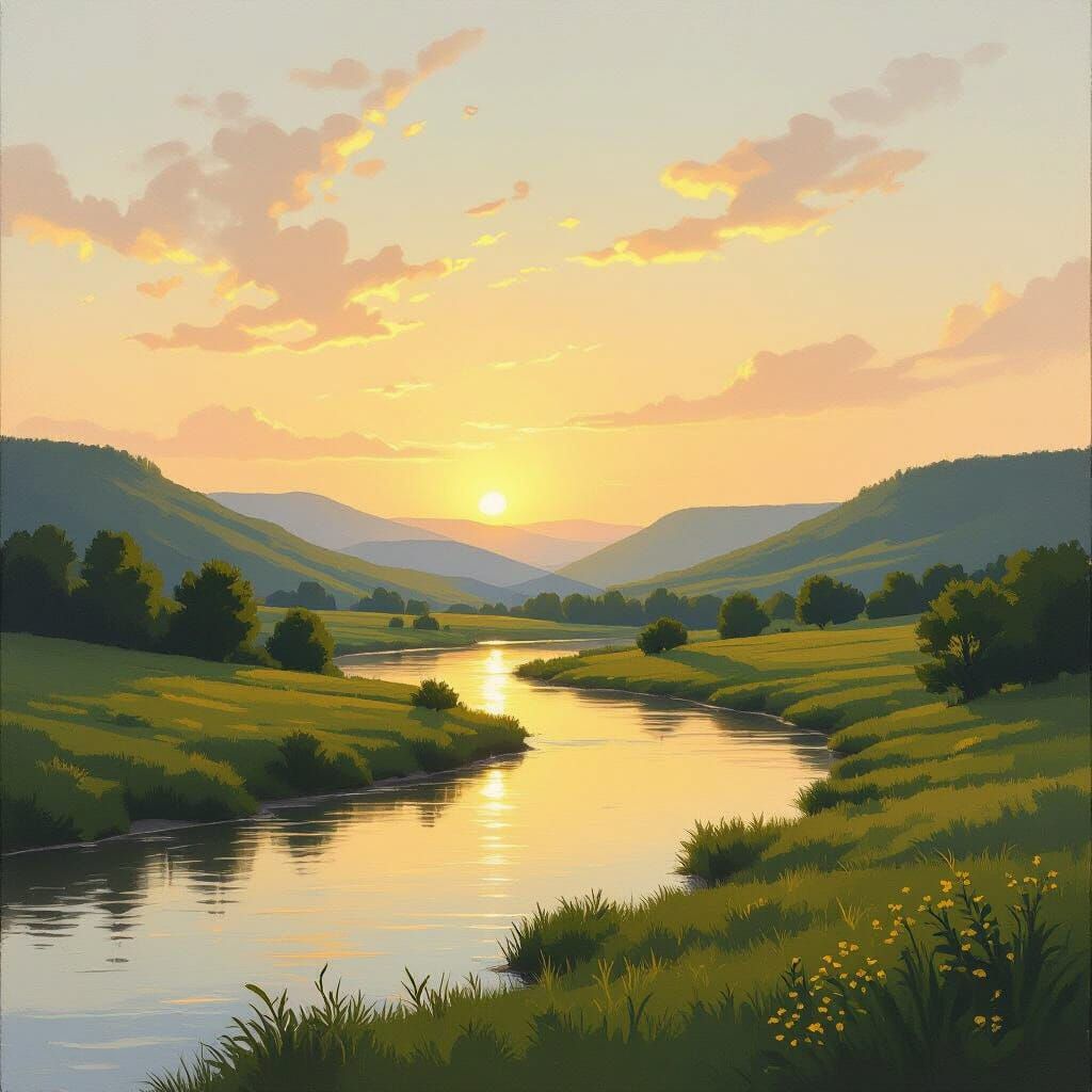 Serene River Valley at Golden Hour