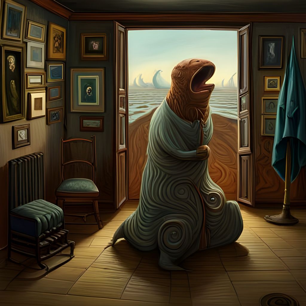 Menacing Walrus in Spooky Impasto Painting