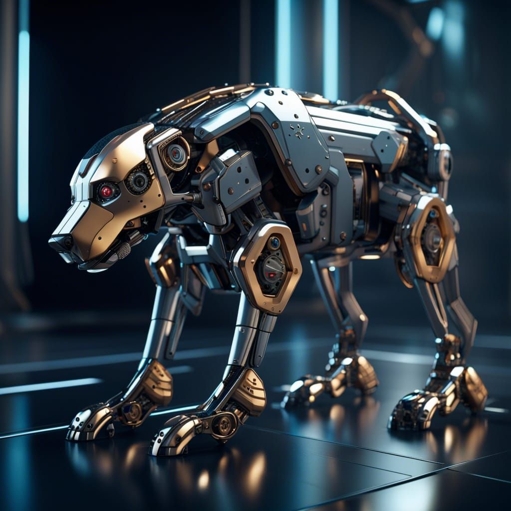 Futuristic Robot Dog in Polished Metal