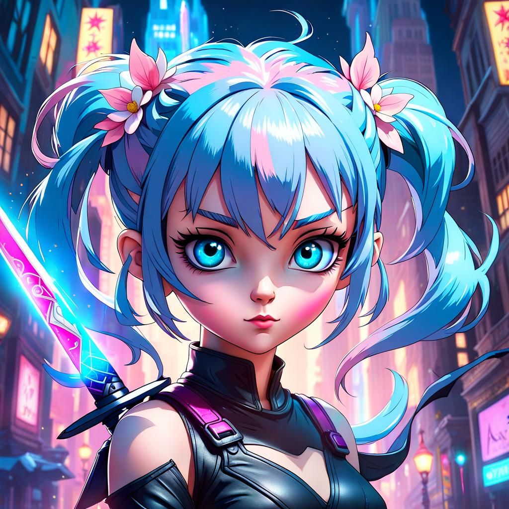Pixie Warrior in Mythical City: Digital Art