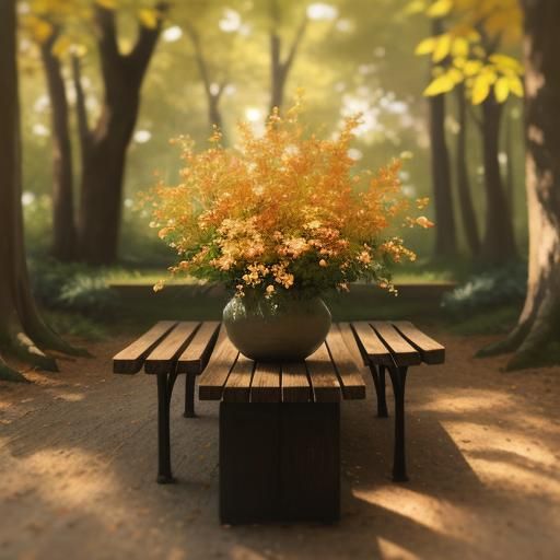 Impressionistic Squirrels on Park Bench in Sunlight