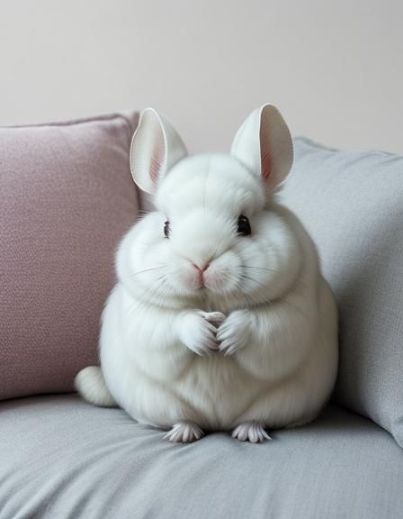 Angora Chinchilla on Cushion in Watercolor Style