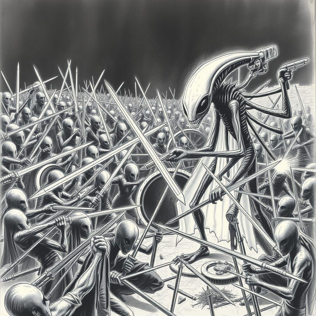 Dystopian Chaos: Epic Combat Scene in Hyperdetailed Charcoal