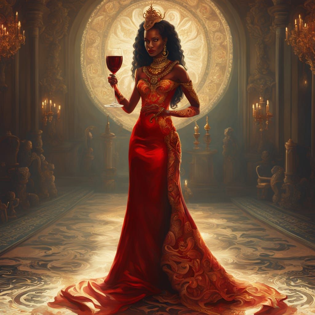 Elegant Queen Cobra in Opulent Ballroom, Oil Painting