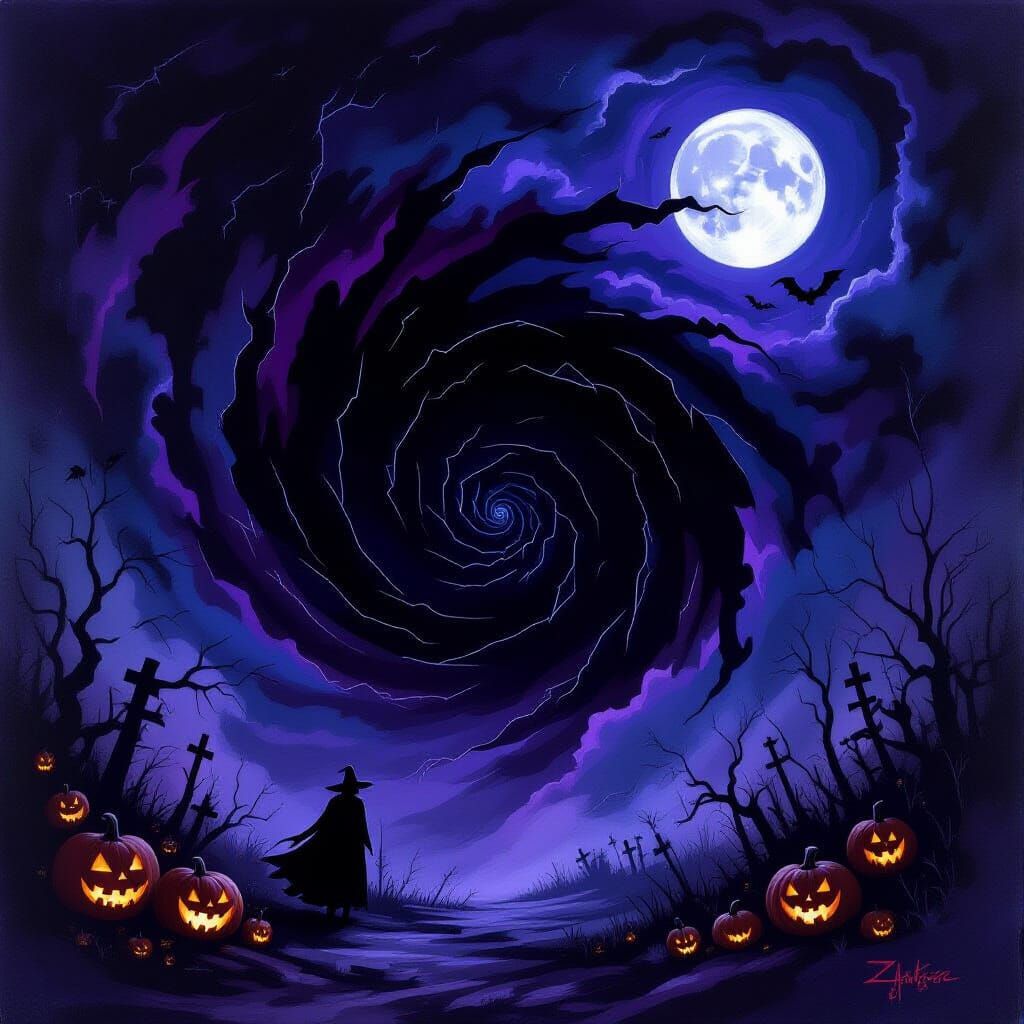 Violet Halloween Vortex with Eerie Moonbeams