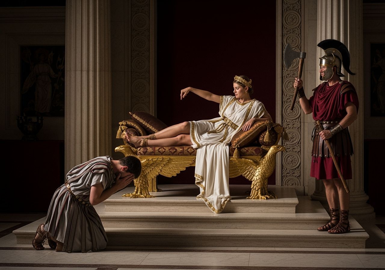 Roman Empress in Lavish Throne Room, Photorealistic Scene