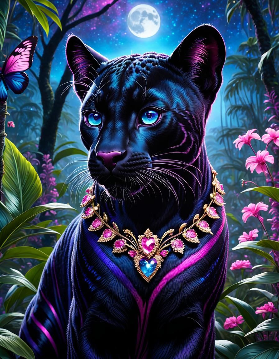 Valentine's Day Panther in Magical Jungle