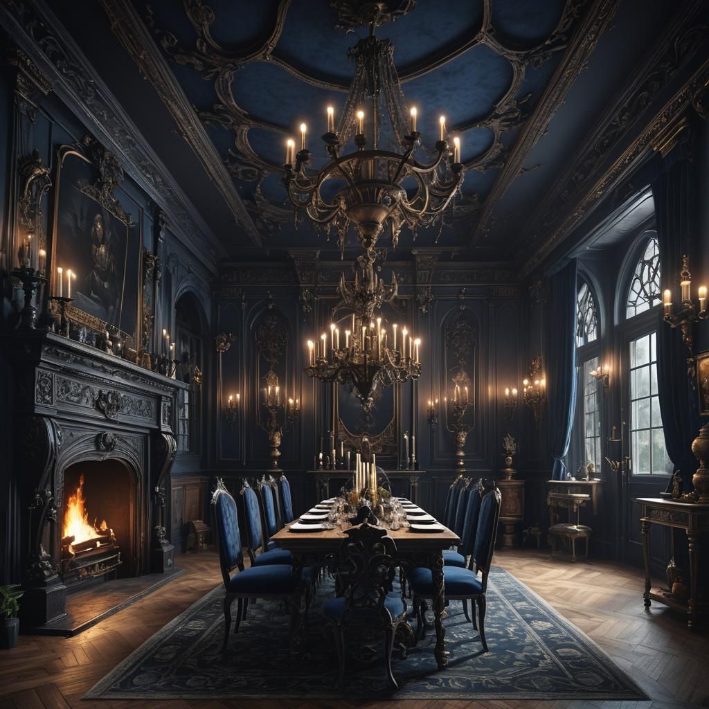 Blue Gothic dining room