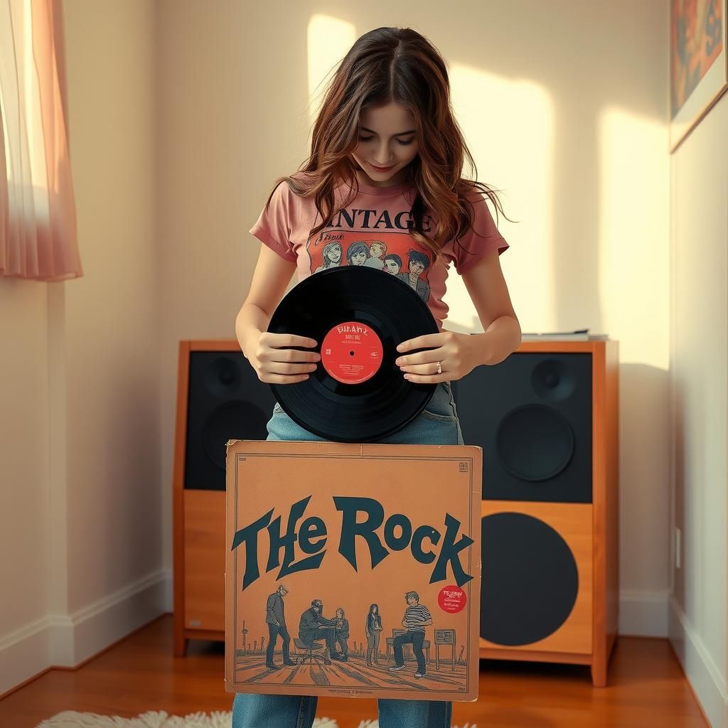 Woman Holding Vinyl Record in Dreamy Pastel Room